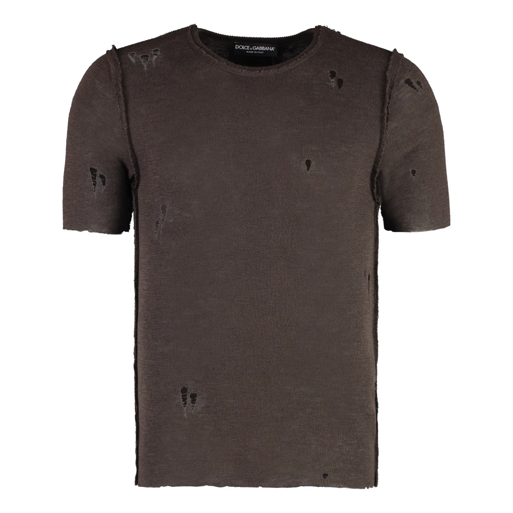 Dolce & Gabbana Vernietigd Gebreid T-Shirt Brown Heren