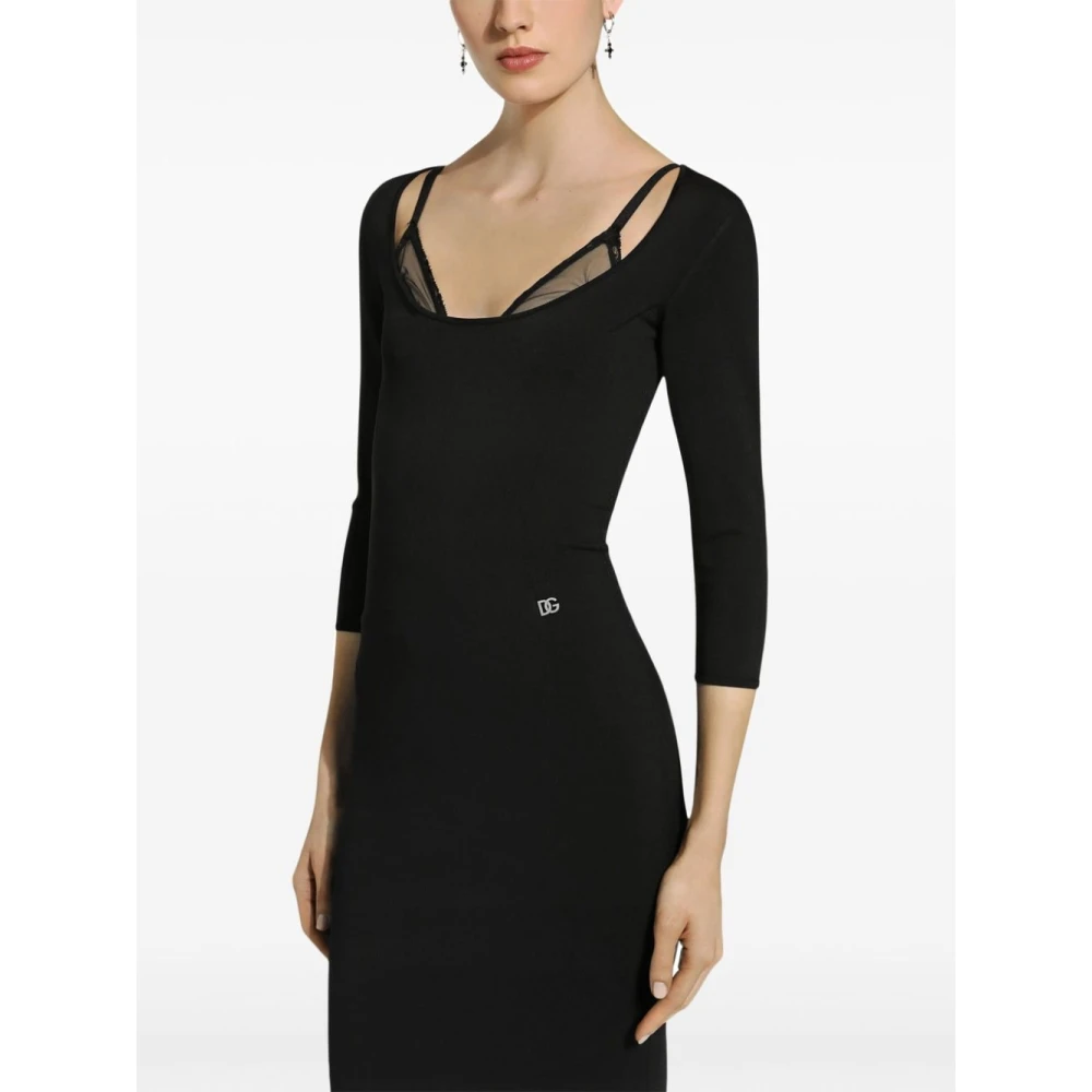 Dolce & Gabbana Zwarte Logo Plaque Jurk Black Dames