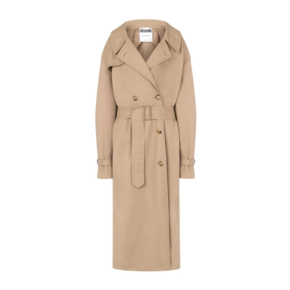 Moschino Beige Double-Breasted Jas Beige Dames