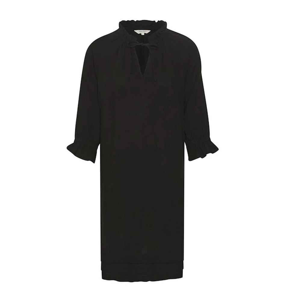 Part Two Black Midi Dresses, Female, 2XS, Linen Dress With Ruffle Trim