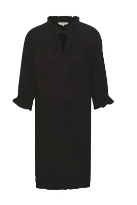 Svart Linneklänning med Ruffle Trim