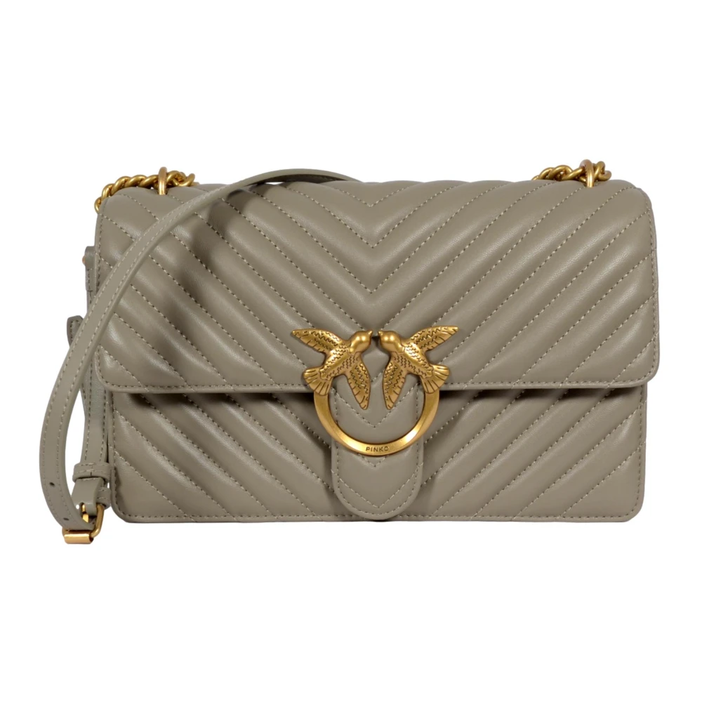 pinko Klassieke Chevron Love Tas in Walnoot Beige Dames