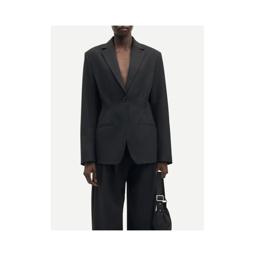 Samsøe Klassieke blazer met enkele rij knopen en getailleerde pasvorm Black Dames
