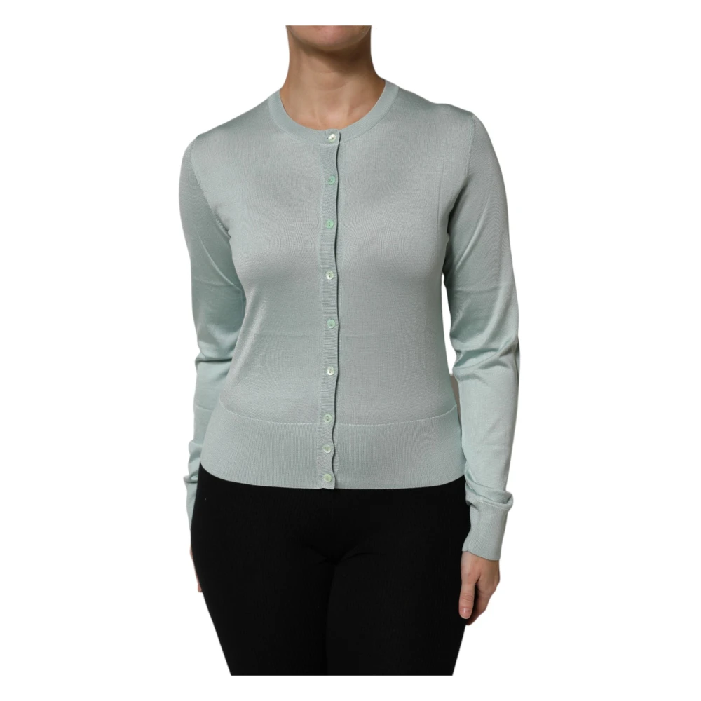 Dolce & Gabbana Women's Green Light Silk Button Cardigan Jumper - Cardigans - M - Knitwear