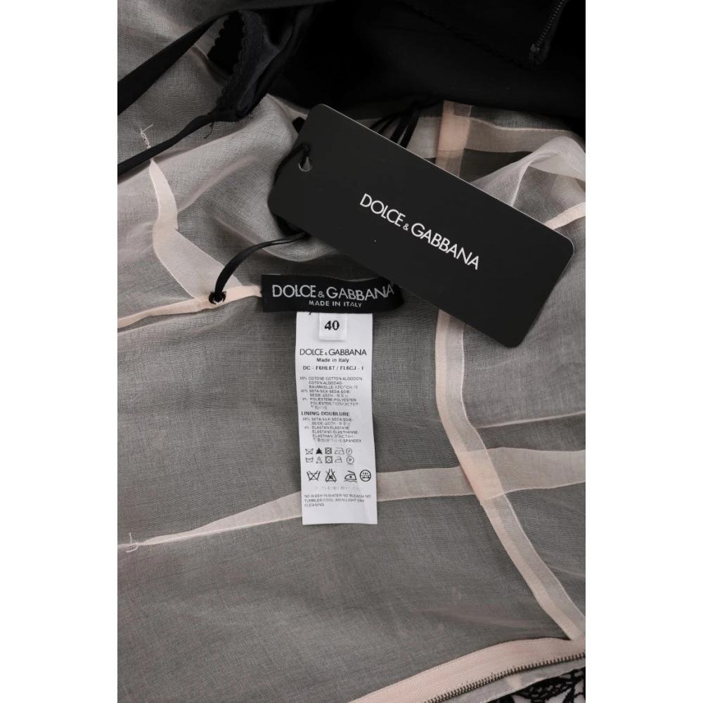 Dolce & Gabbana Elegante Zwarte Maxi Jurk met Bloemenapplicatie Black Dames