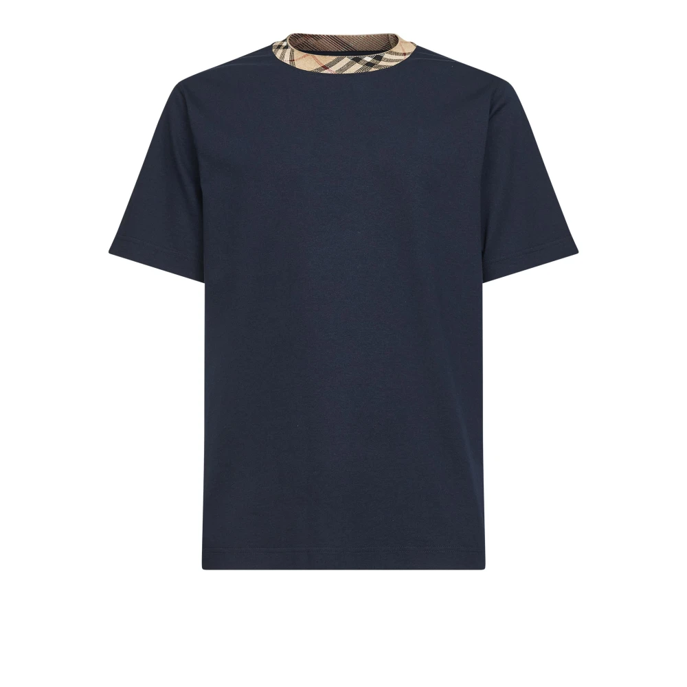 Burberry Men's Blue T-Shirts, M, Sand Check Knit Crewneck