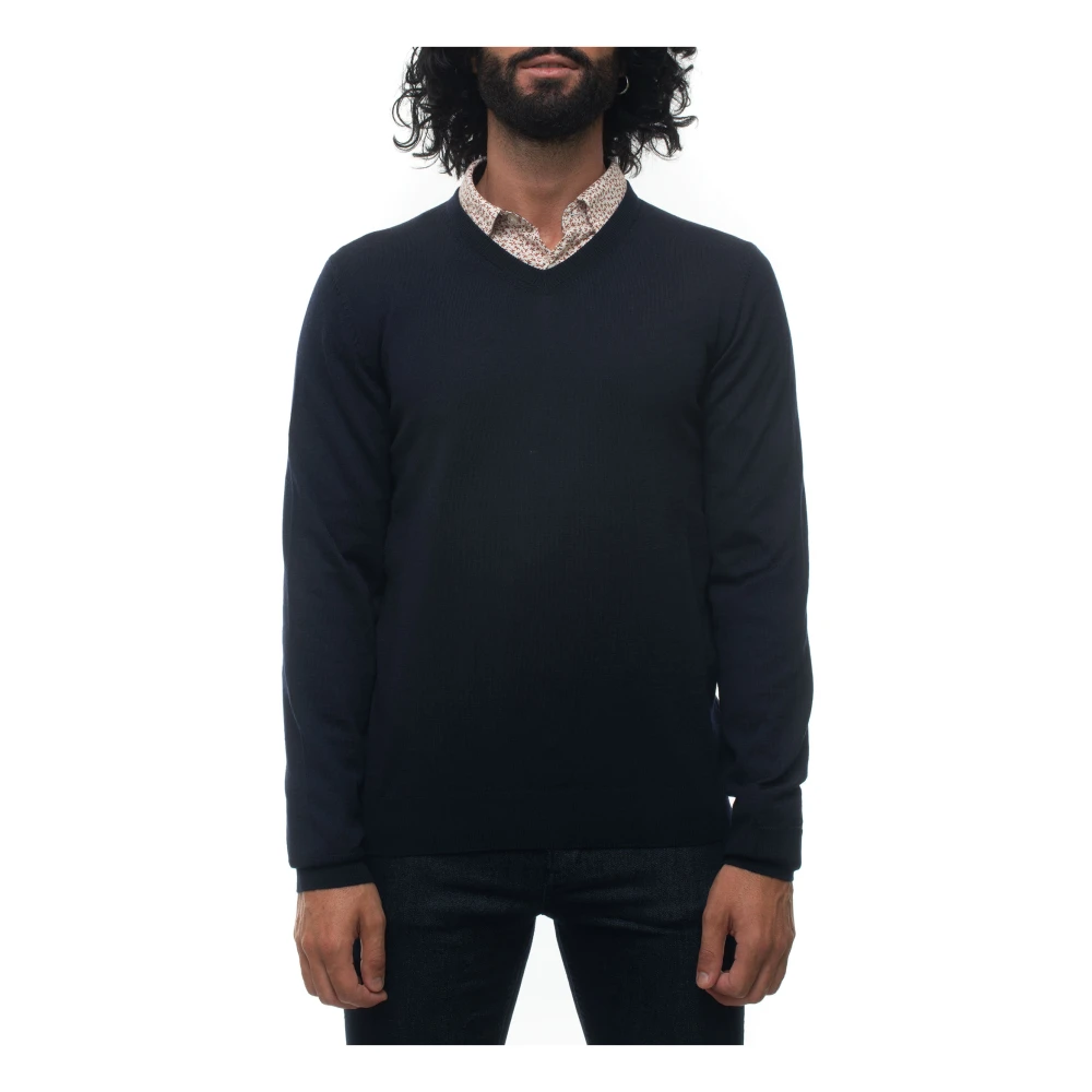 Boss Slim Fit V-Neck Pullover Blue Heren