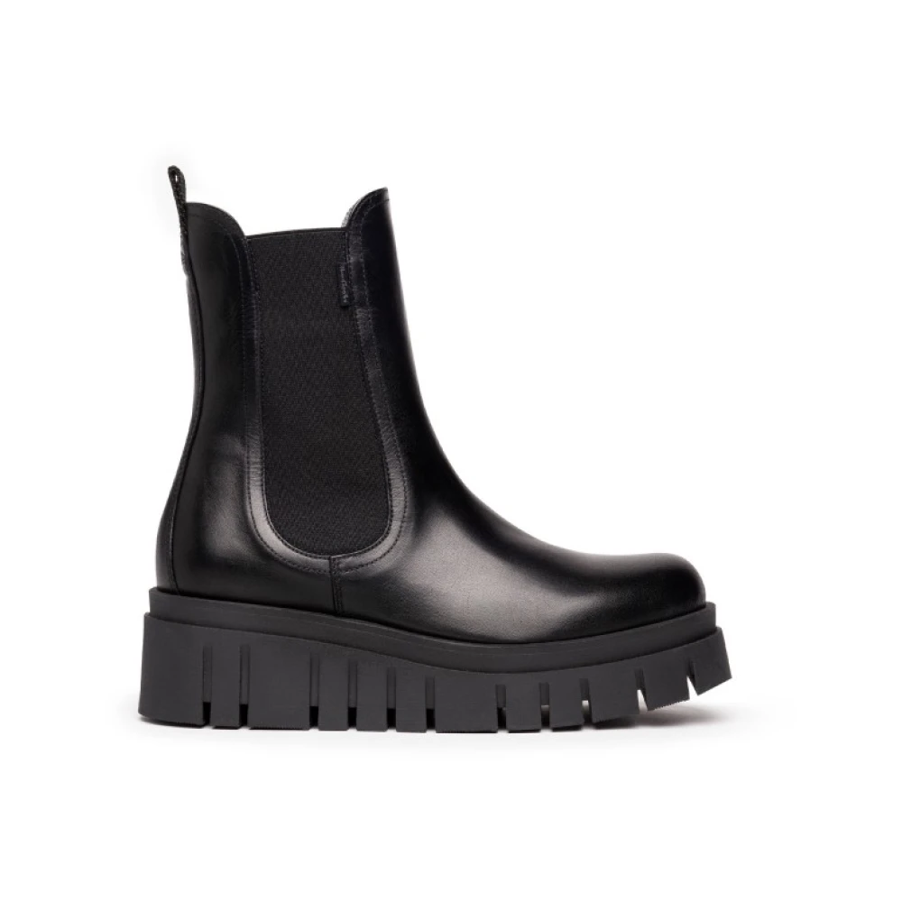 Nerogiardini Black Chelsea Leather Ankle Boots With Platform - Female - Chelsea Boots - 4 Uk - Shoes