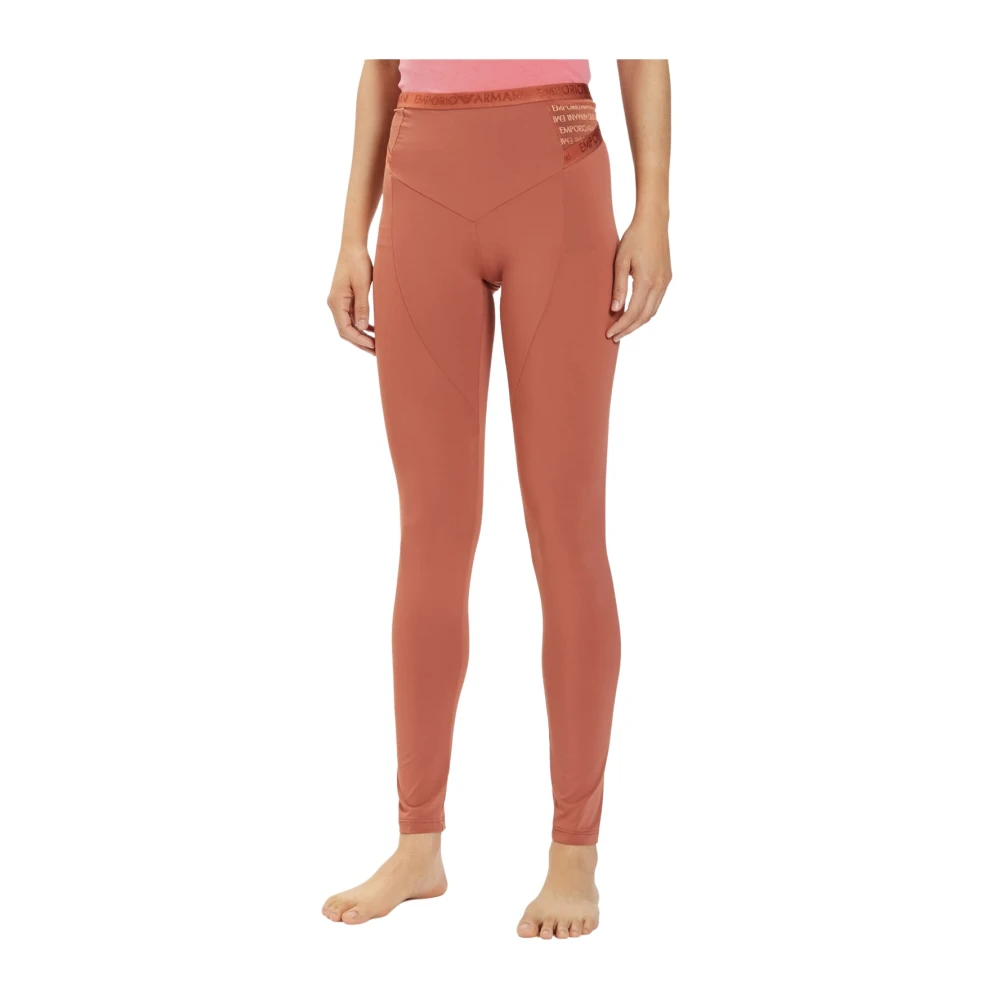 Emporio Armani Stretch Leggings - Tryckt Logotyp Brown, Dam