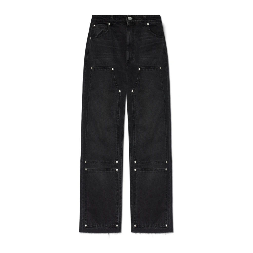 44 Label Group Men's Black Jeans With Raw-Finished Hems - Straight Fit Jeans - S - Jeans