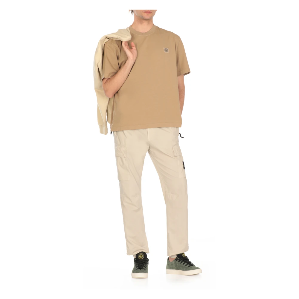 Stone Island Beige Katoenen T-shirt met Logopatch Beige Heren