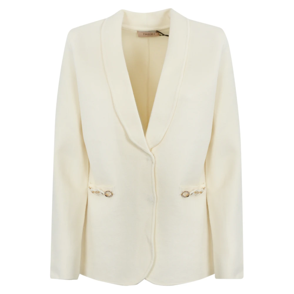 Twinset Stickad Jersey Blazer med Klämmor Beige, Dam