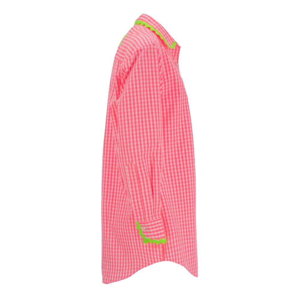 MC2 Saint Barth Geruite Overhemd met Borduursel en Rand Pink Dames