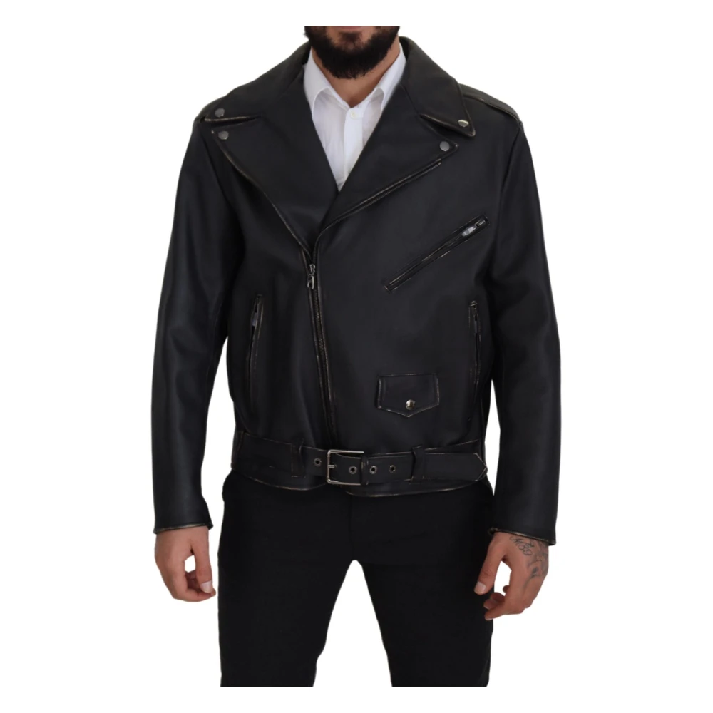 Dolce & Gabbana Men's Black Elegant Leather Biker Jacket