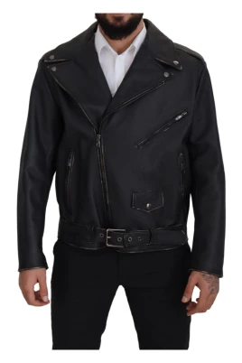 Elegant svart läder bikerjacka