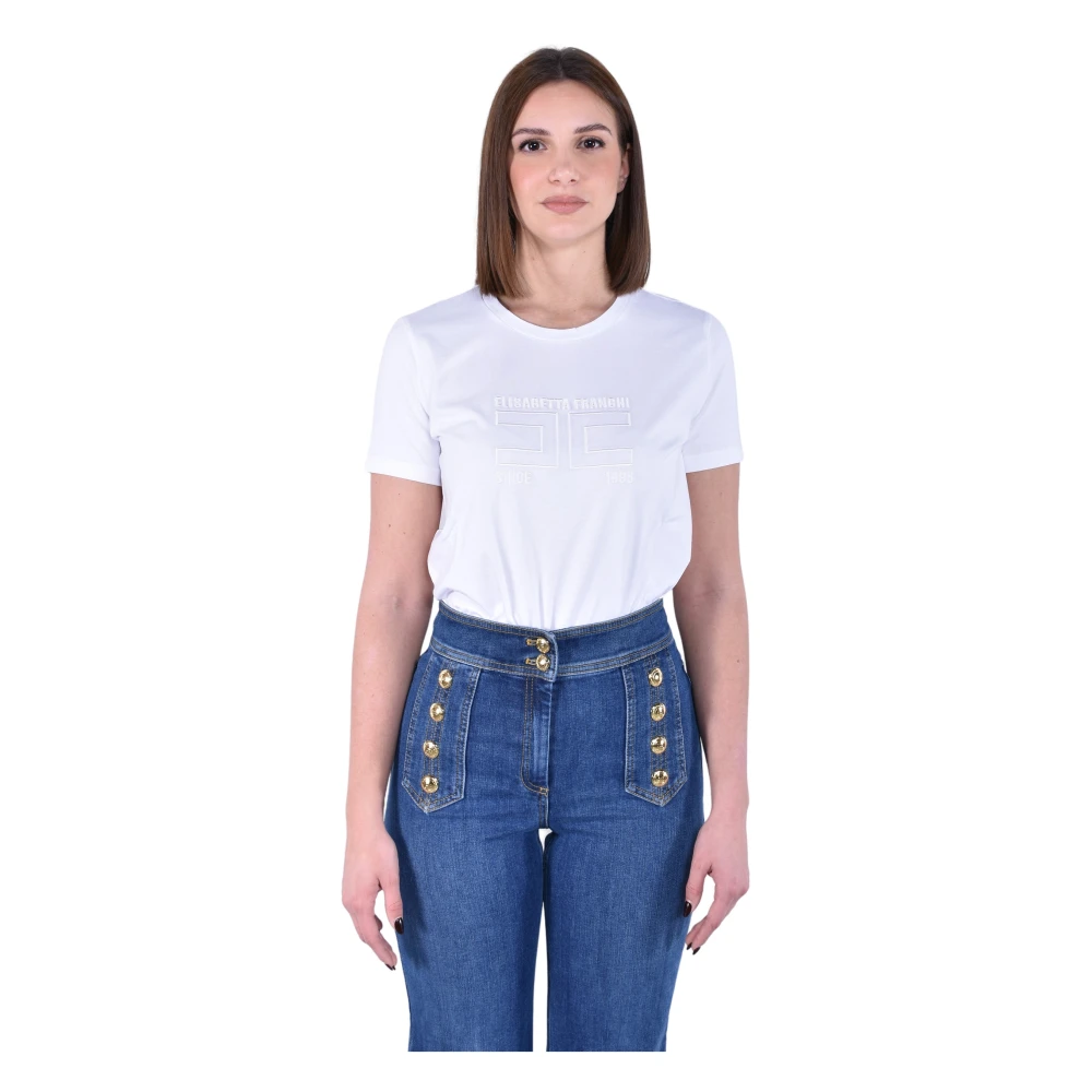 Elisabetta Franchi White T-Shirts, Female, Xs, Embroidered Logo T-Shirt