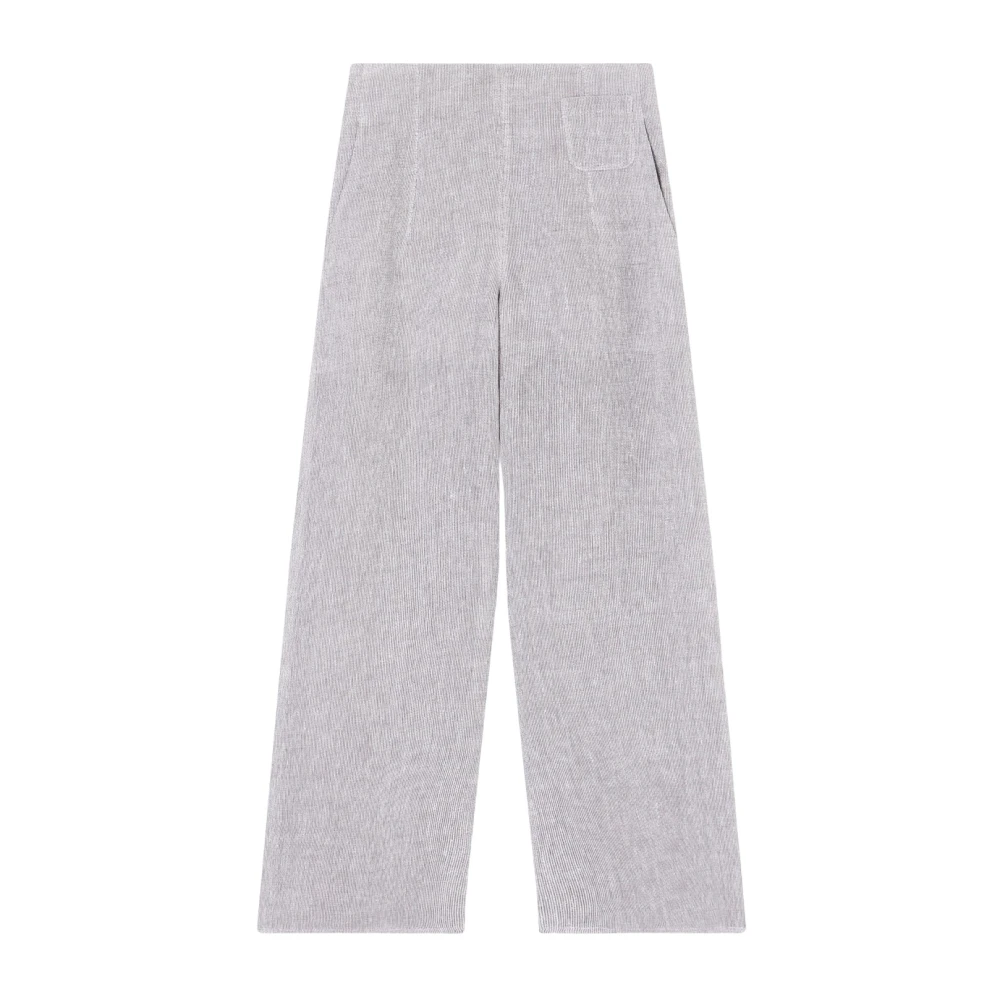 Emporio Armani Women's Gray Wide Trousers, L, Wide Trousers In Linen Gauze