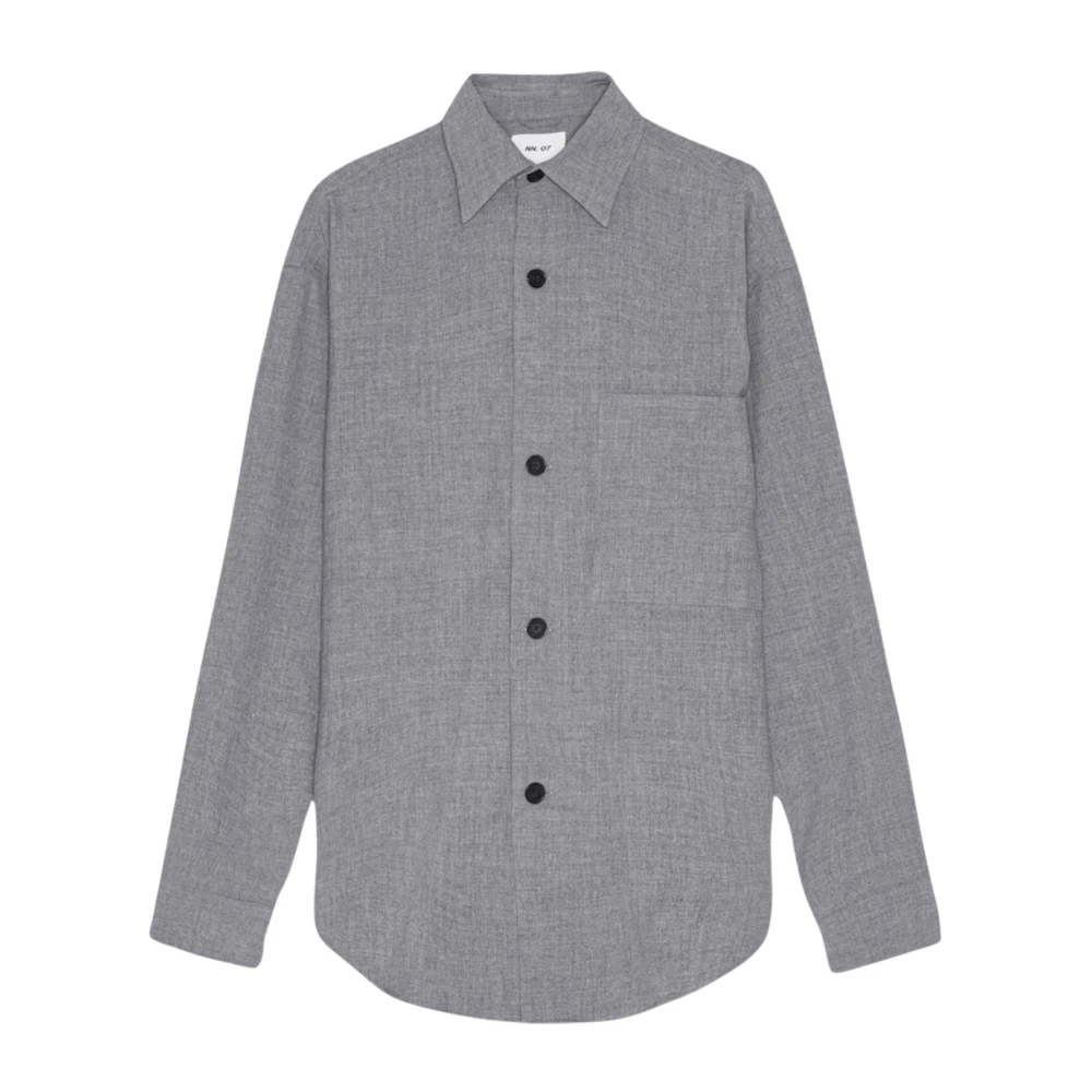 Nn07 Grijze Melange Overshirt met Logoknoppen Gray Heren