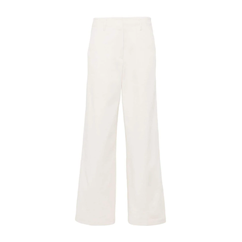 Forte Ivoor Katoen Twill Broek Rechte Pijp Beige Dames