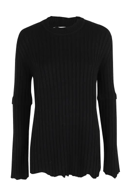 Ribbstickad Crewneck Tröja