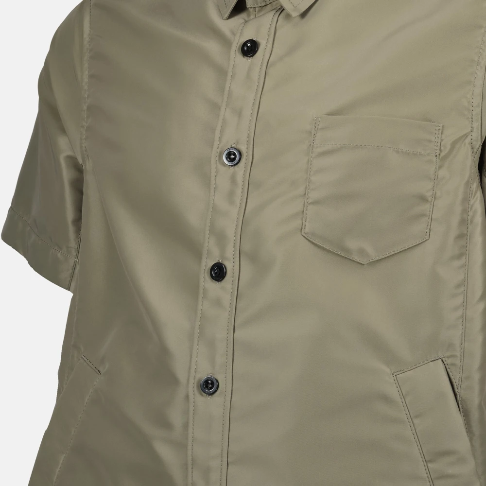 Sacai Nylon Shirt Klassiek Korte Mouw Beige Brown Heren