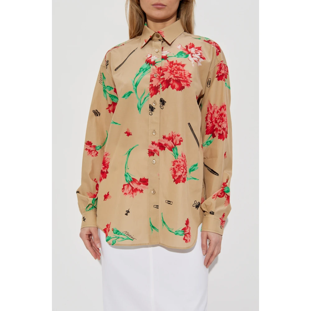 Moschino Shirt met bloemenmotief Beige Dames