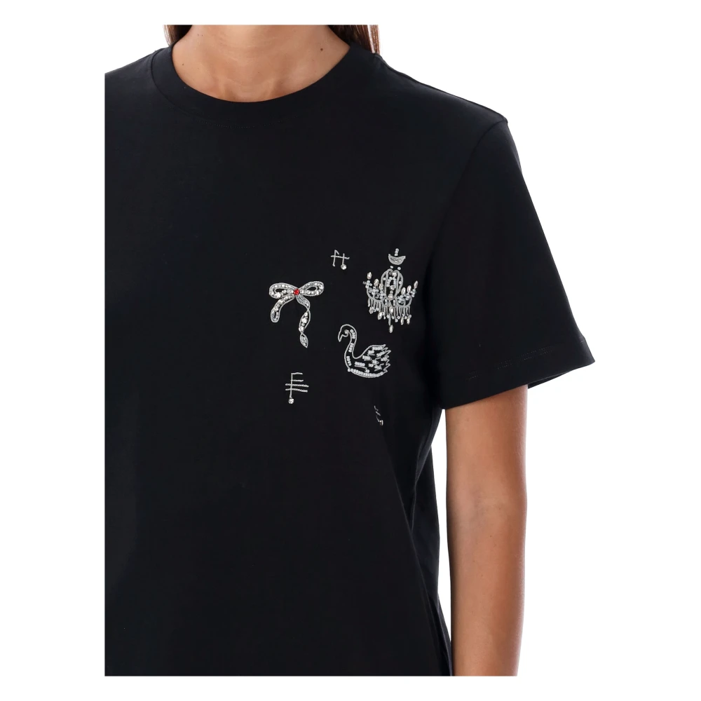Msgm Zwarte Geborduurde Katoenen T-Shirt Black Dames