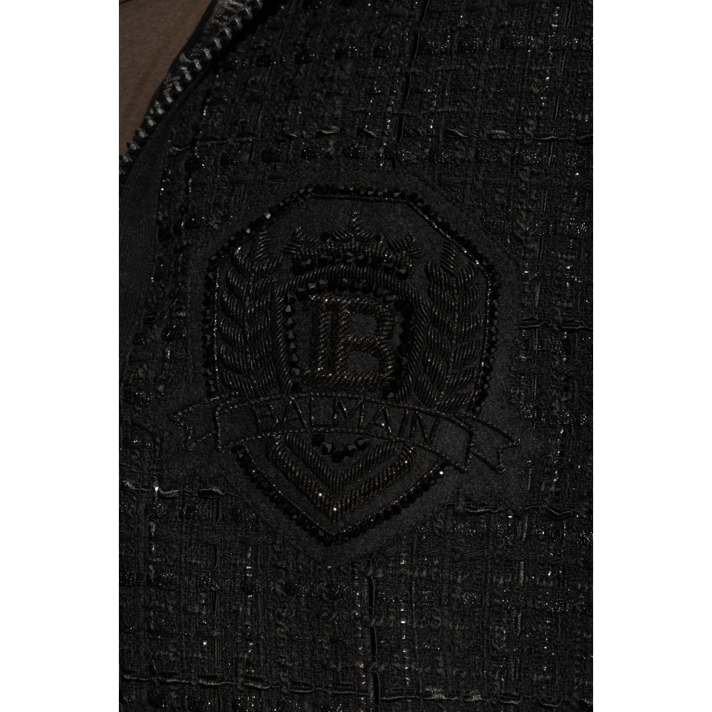 Balmain Tweed Sweatshirt Black Heren