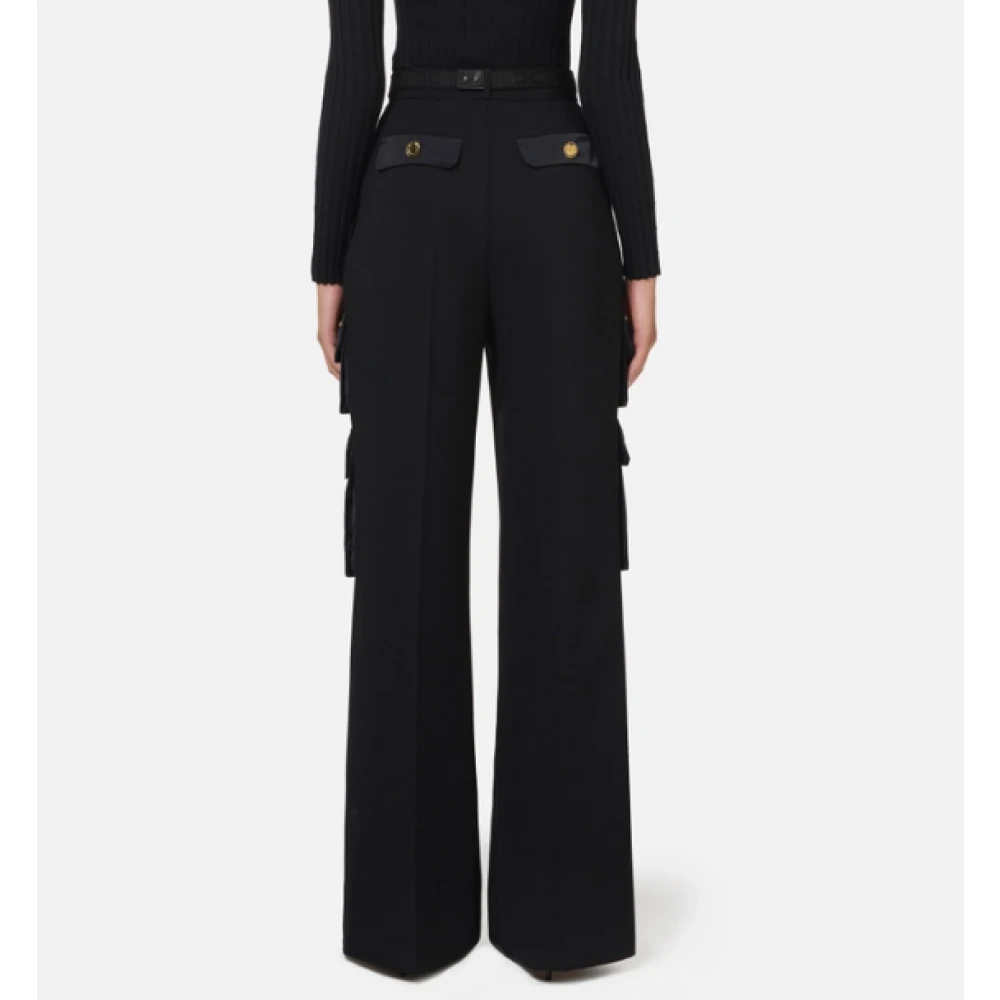 Elisabetta Franchi Zwarte Crêpe Broek met Nylon Zakken Black Dames