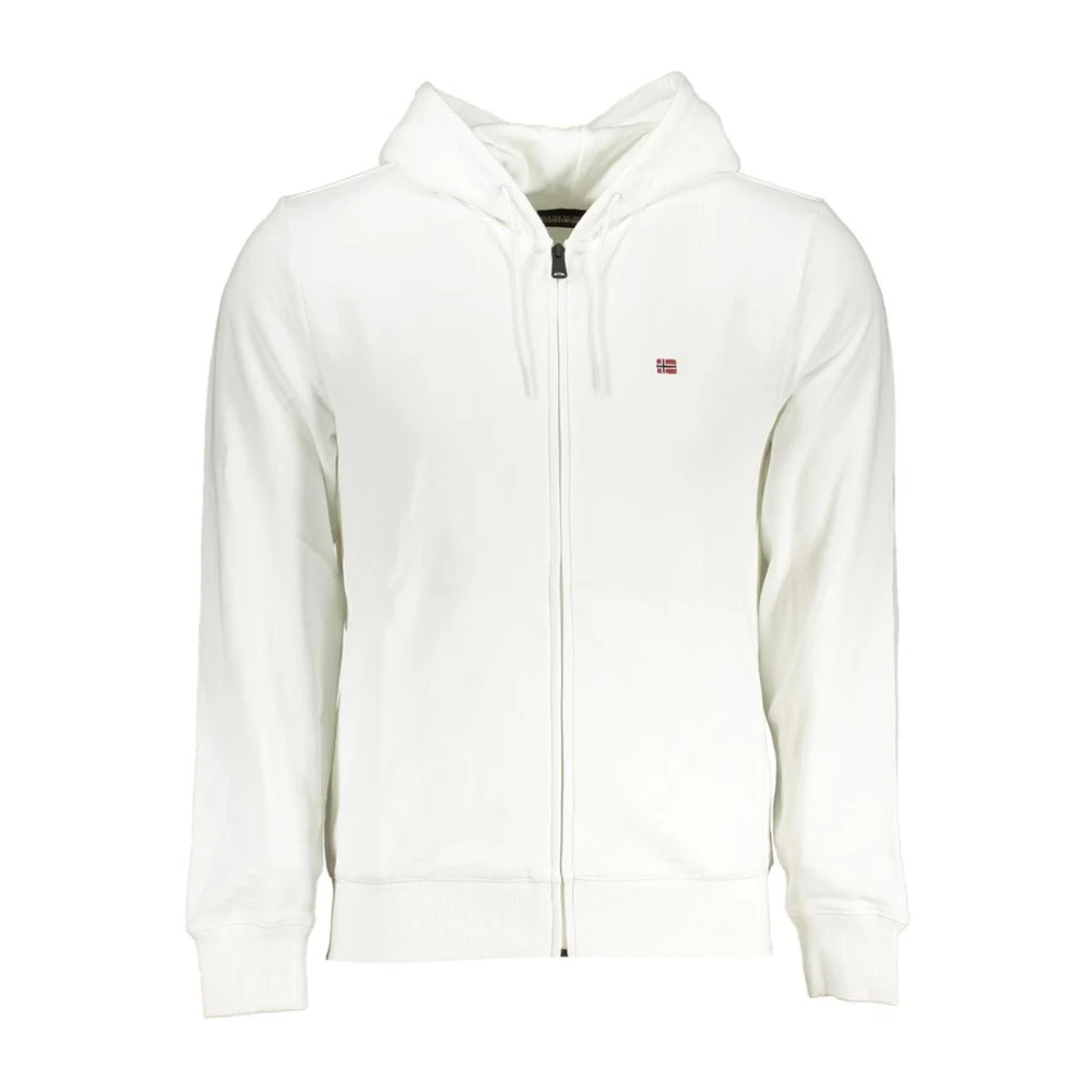 Napapijri Men's White Zip-Throughs, S, Hooded Brushed Jumper With Embroidery