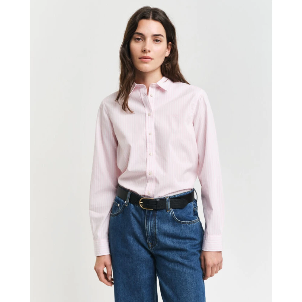 Gant Regular fit gestreept popeline overhemd Pink Dames