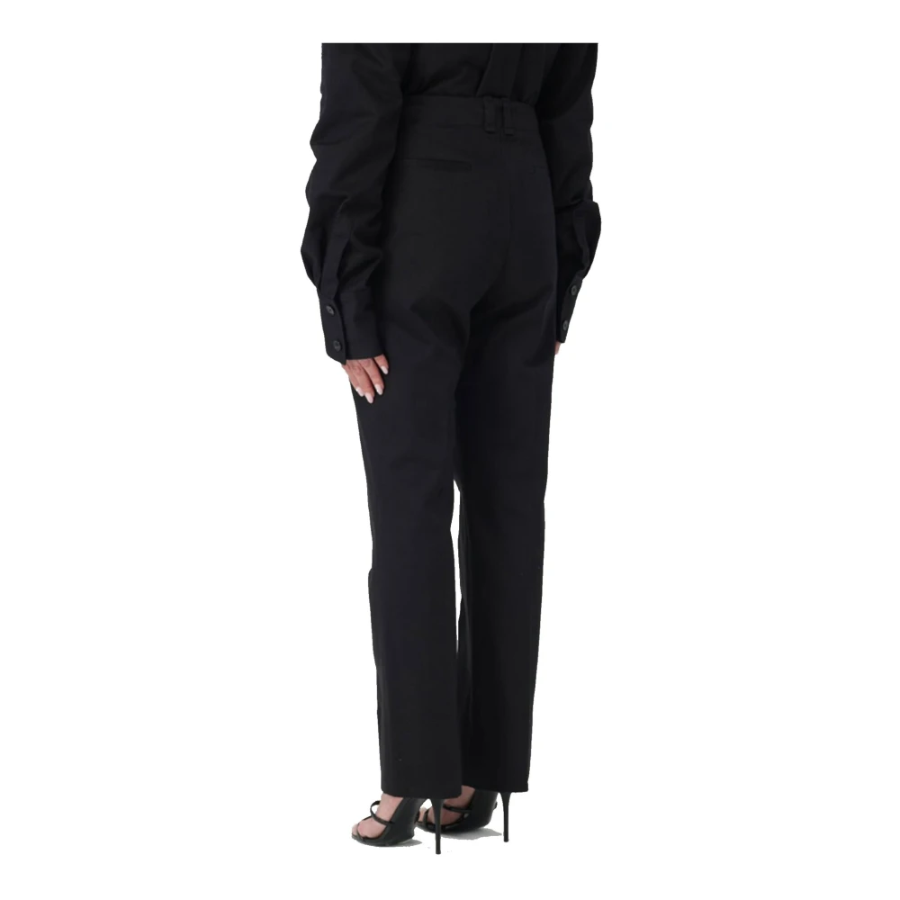 Saint Laurent Katoenen Broek met Voorknoopsluiting Black Dames