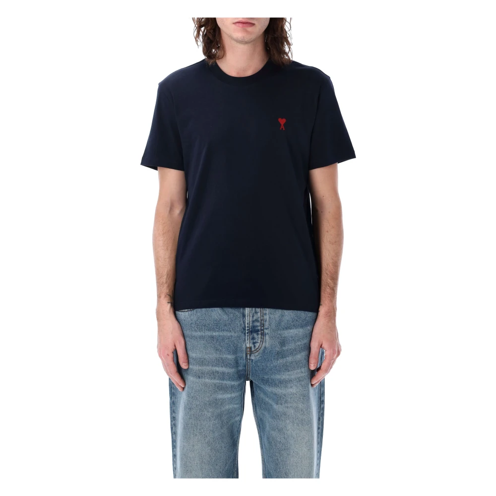 Ami Paris Rode Klassieke Hart T-shirt Blue Heren