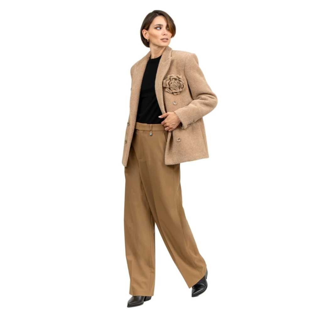 Giuseppe Di Morabito Kameel Wijde Pijp Wollen Broek Brown Dames