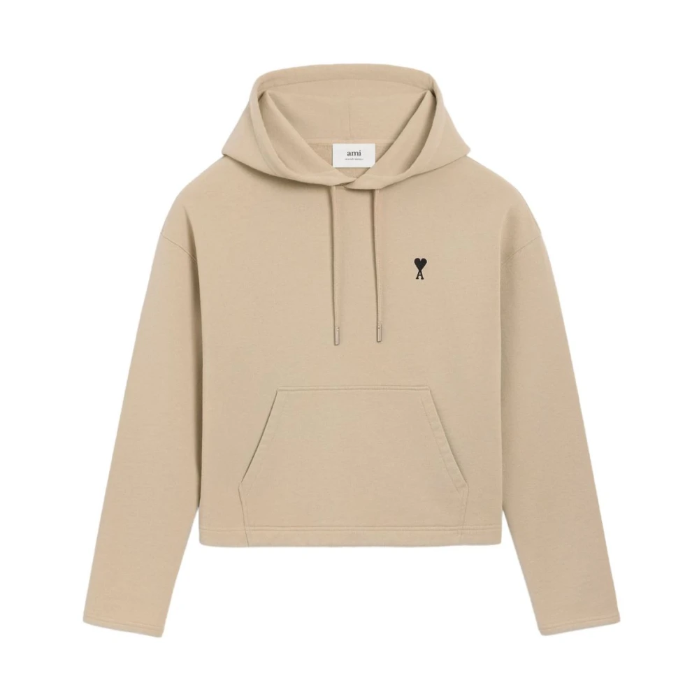 Ami Paris Women's Beige Embroidered Heart Logo Hooded Sweater