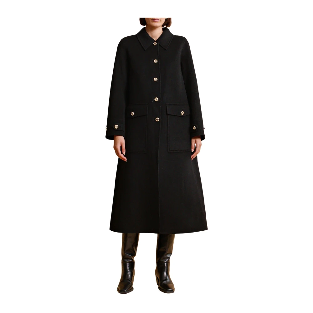 By Timo Black Single-Breasted Coats, Female, M, Elegant Wool Coat
