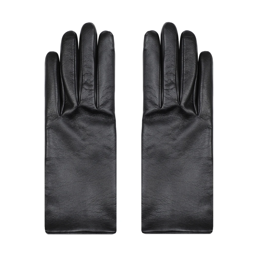 Saint Laurent Zwarte Leren Handschoenen met Metalen Logo Black Dames