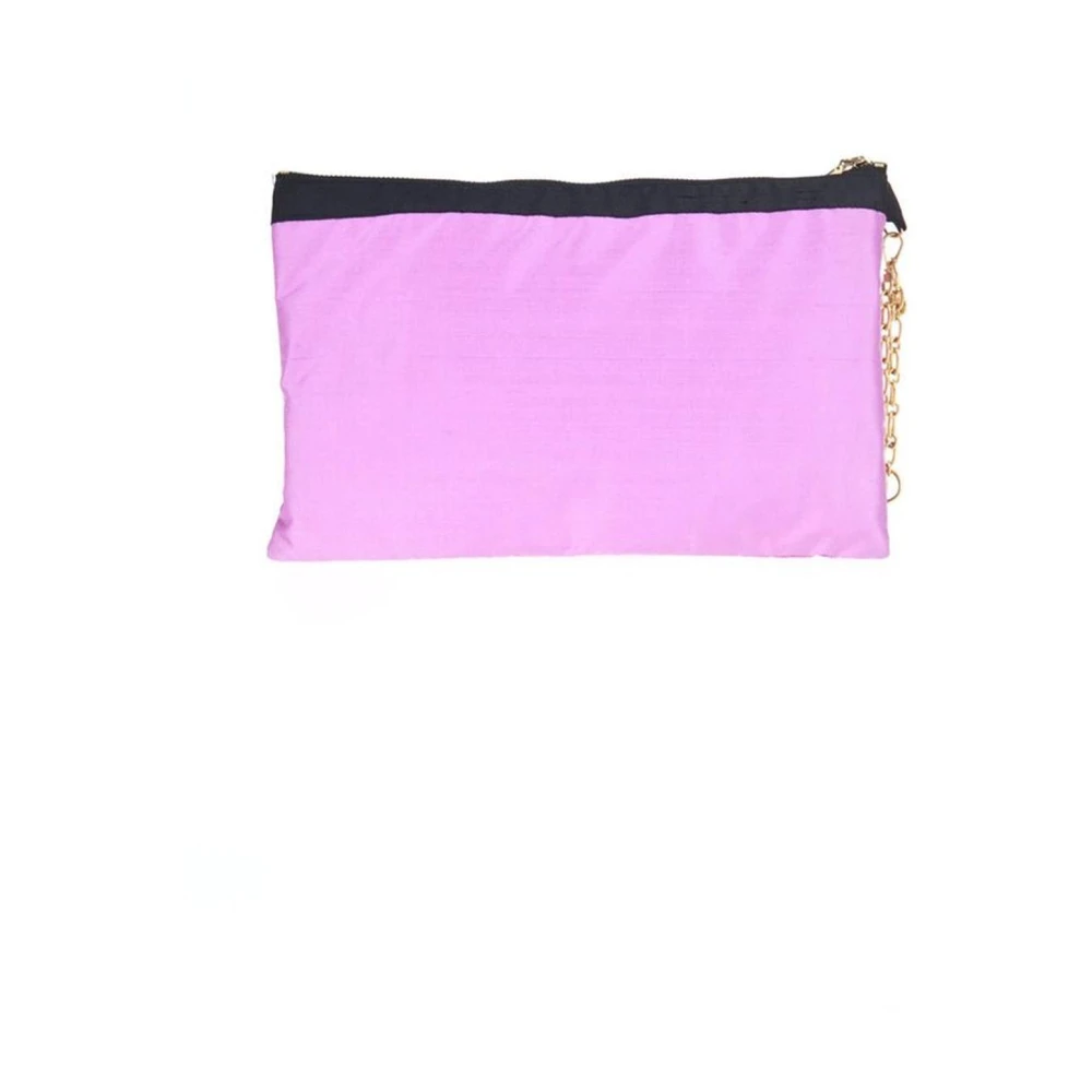 PATRIZIA PEPE Paarse Zijden Pochette Handtas met Logo Rits Purple Dames