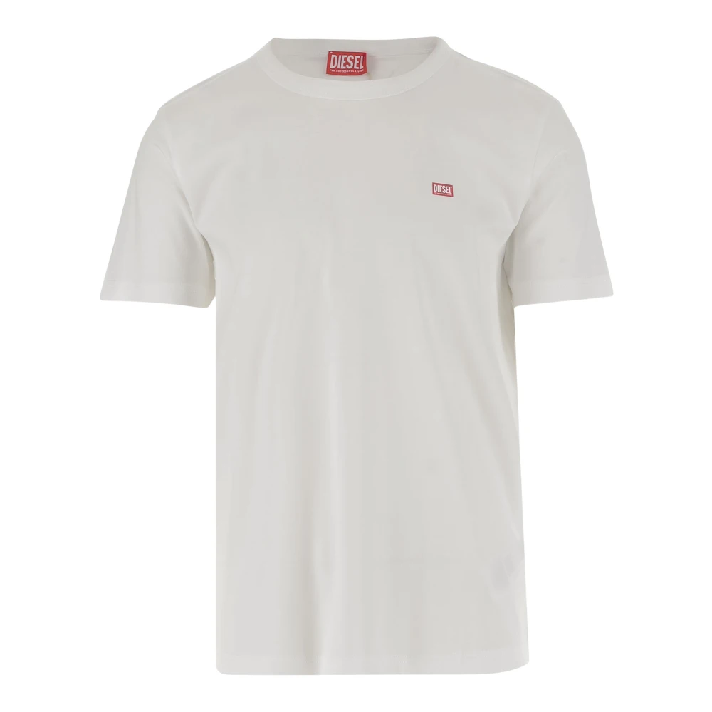 Diesel Wit Katoenen T-shirt met Logodetail White Heren