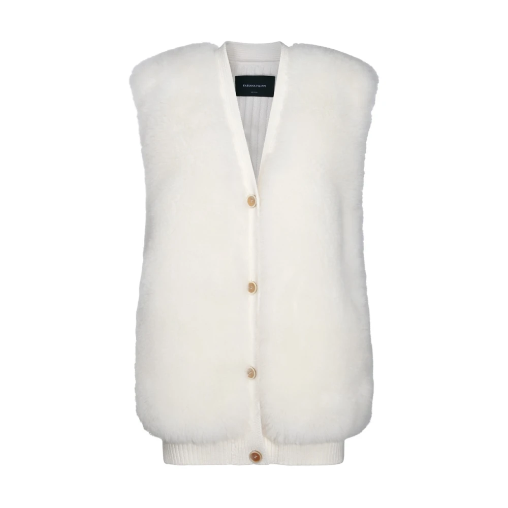 Fabiana Filippi Witte Wol Casual Mouwloze Jas White Dames