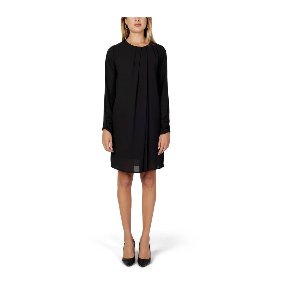 Sandro Ferrone Elegante Zwarte Polyester Midi Jurk Black Dames