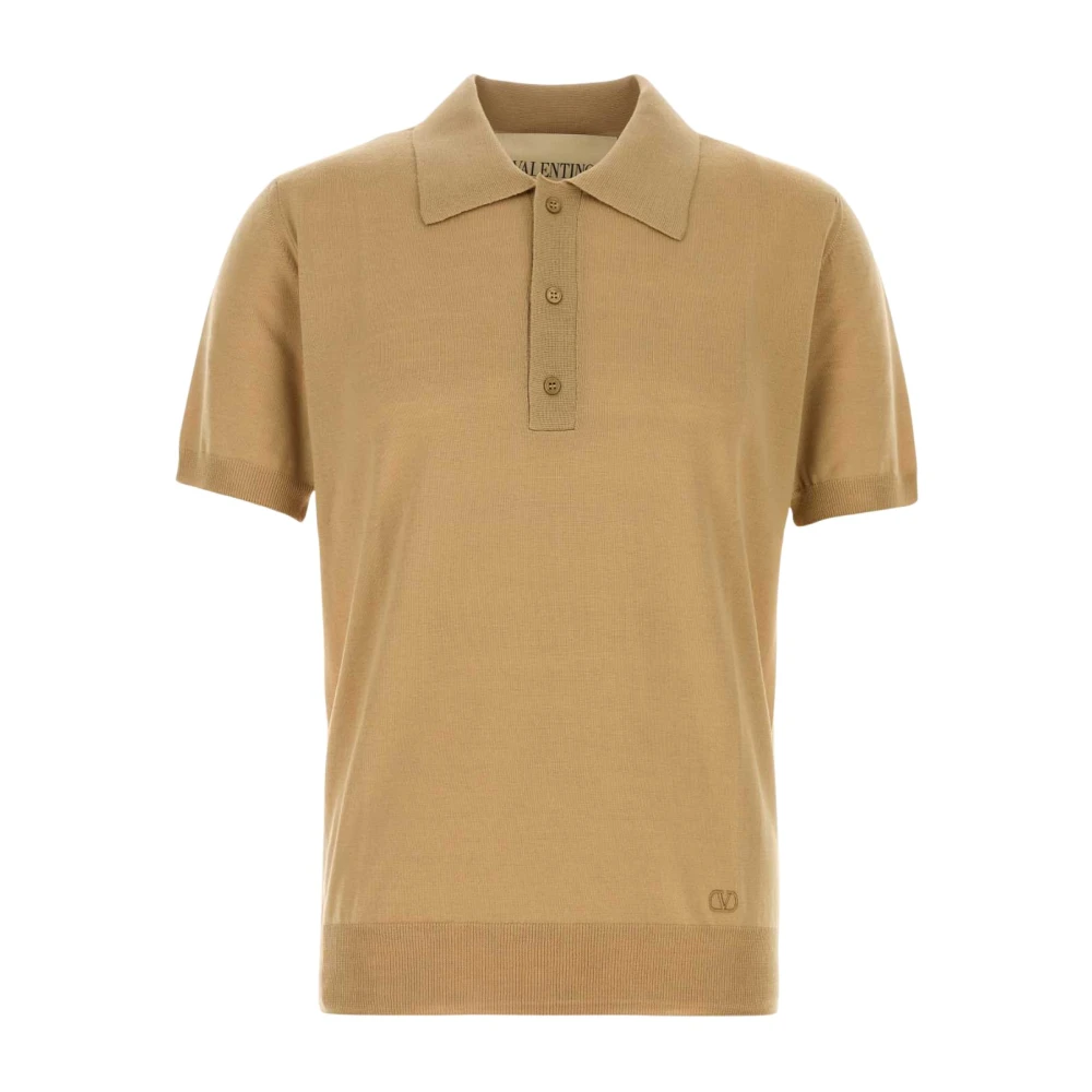 Valentino Garavani Men's Brown Polo Shirts, Xl, Wool Polo With Vlogo Embroidery