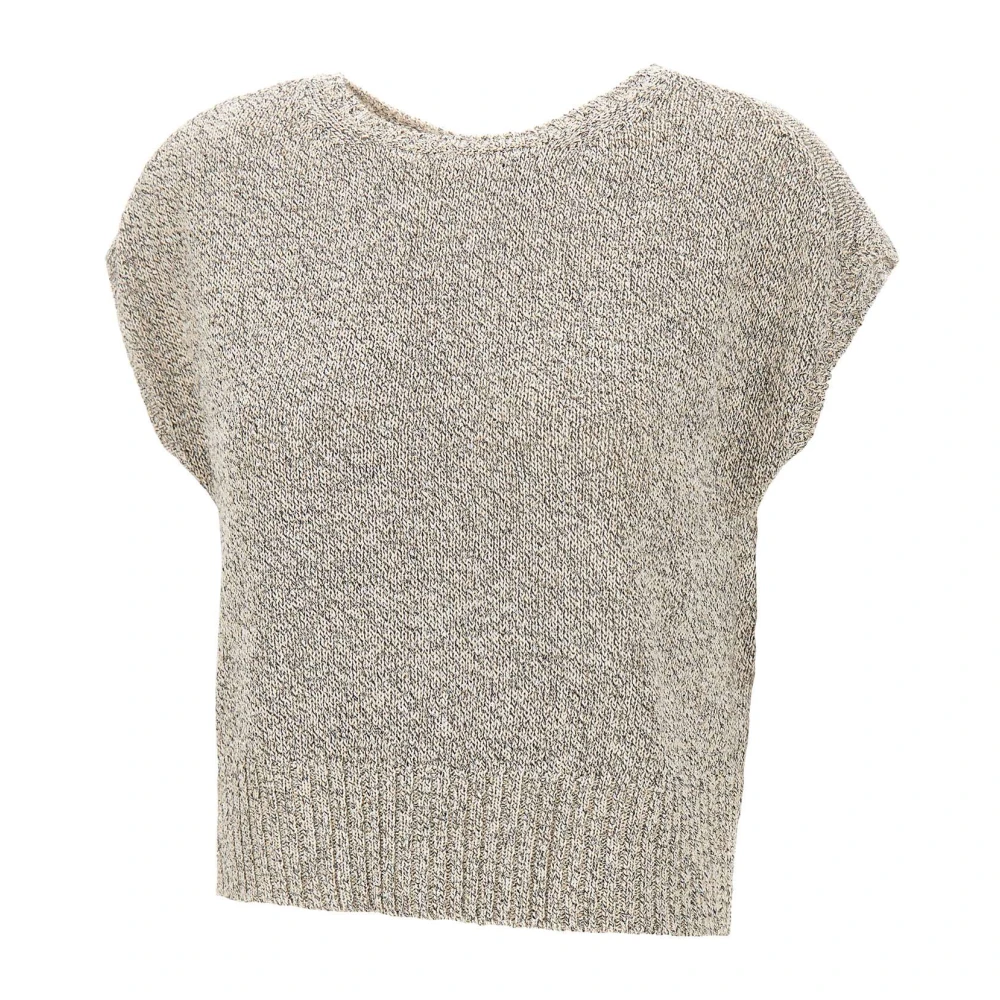 Kangra Round-Neck Knitwear, Female, S, Sequin-Detail Sleeveless Jumper Gray