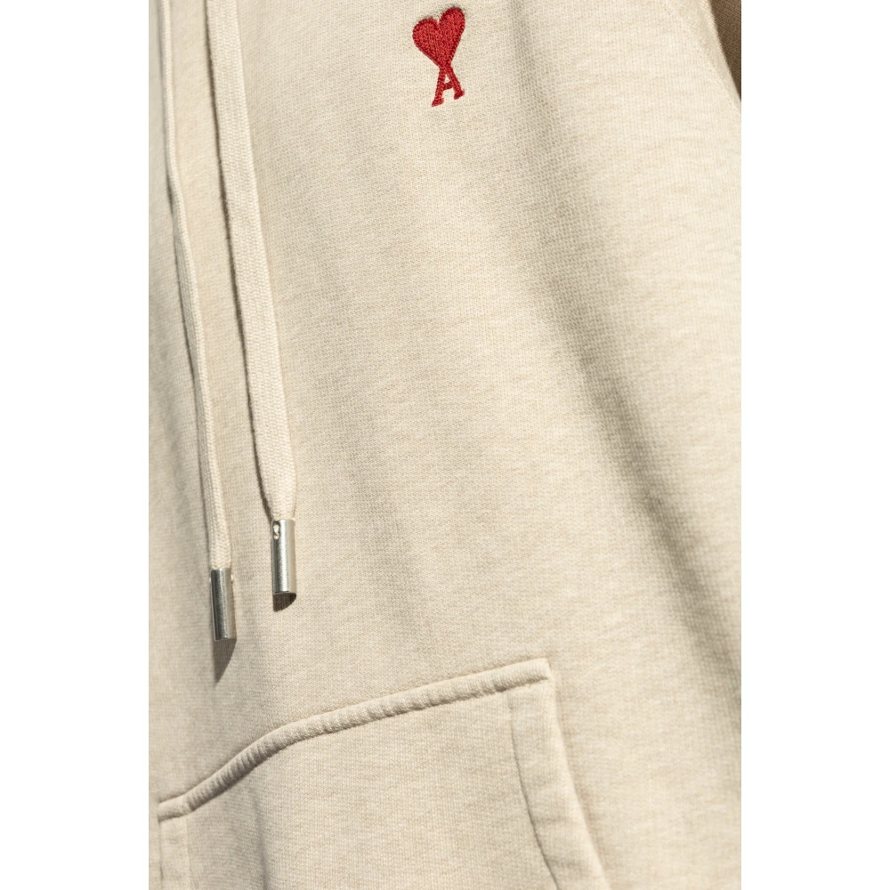 Ami Paris Logo-geborduurde hoodie Beige Heren