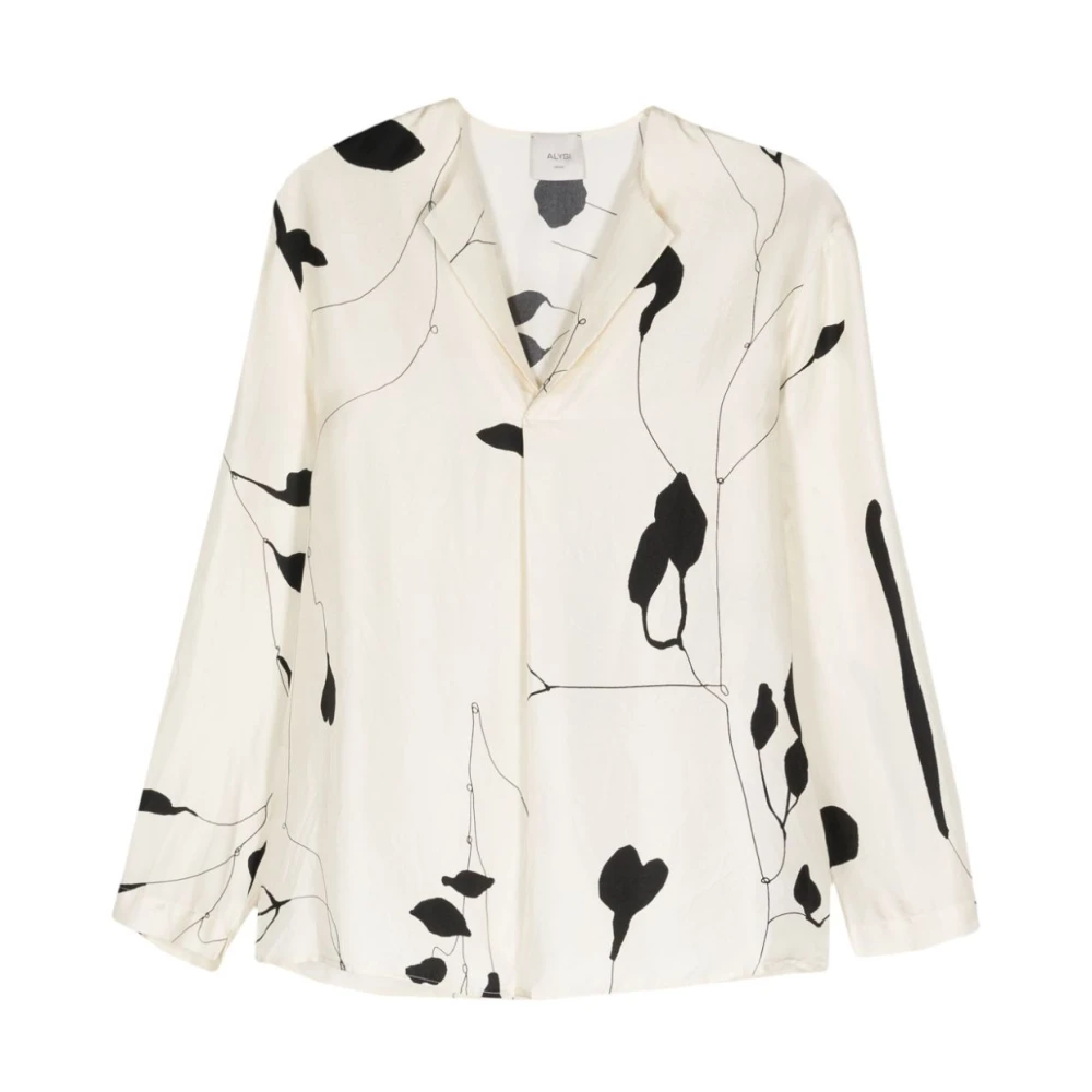 Alysi Bladeren Print Shirt White Dames