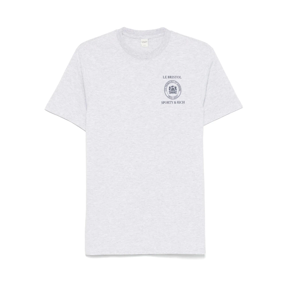 Sporty & Rich Heather Grey Logo Print Crew Neck T-shirt Gray Dames