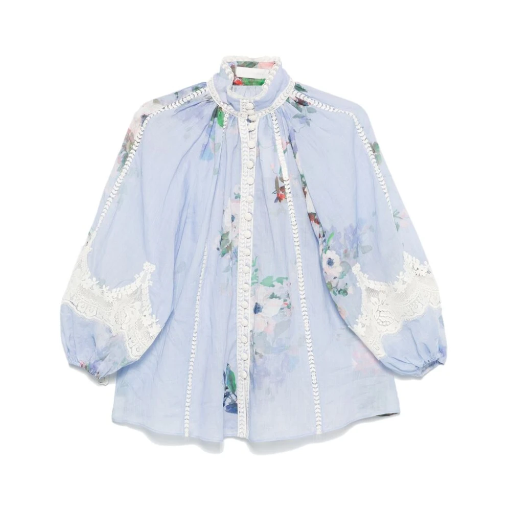 Zimmermann Bloemenprint Hemd met Gehaakte Rand Blue Dames