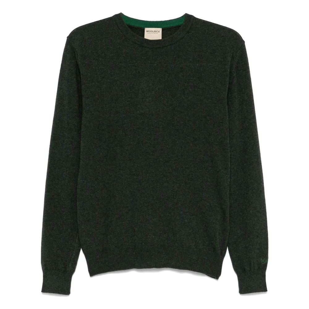 Woolrich Groene Trui met Girocollo Hals Green Heren