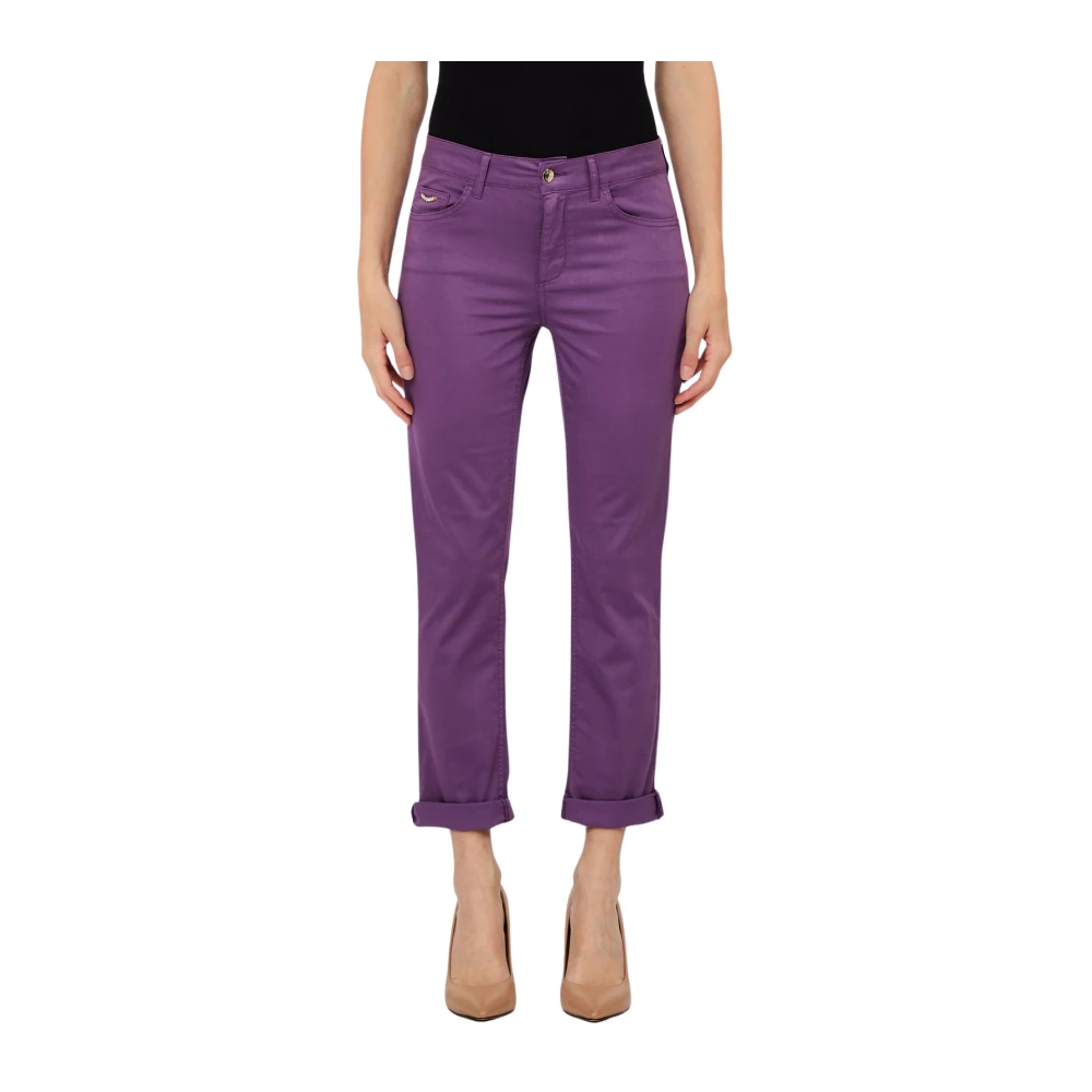 Liu Jo Vrouw Purper Broeken Dames, Paars, W30, Katoen, Skinny Broek Met Omslag