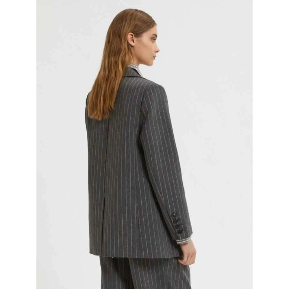 Ermanno Scervino Krijtstreep Jas Antraciet Kameel Gray Dames